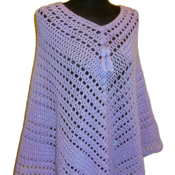 Poncho Crochet Lavender Tussled Exclusive Handmade - Picture 4 of 7